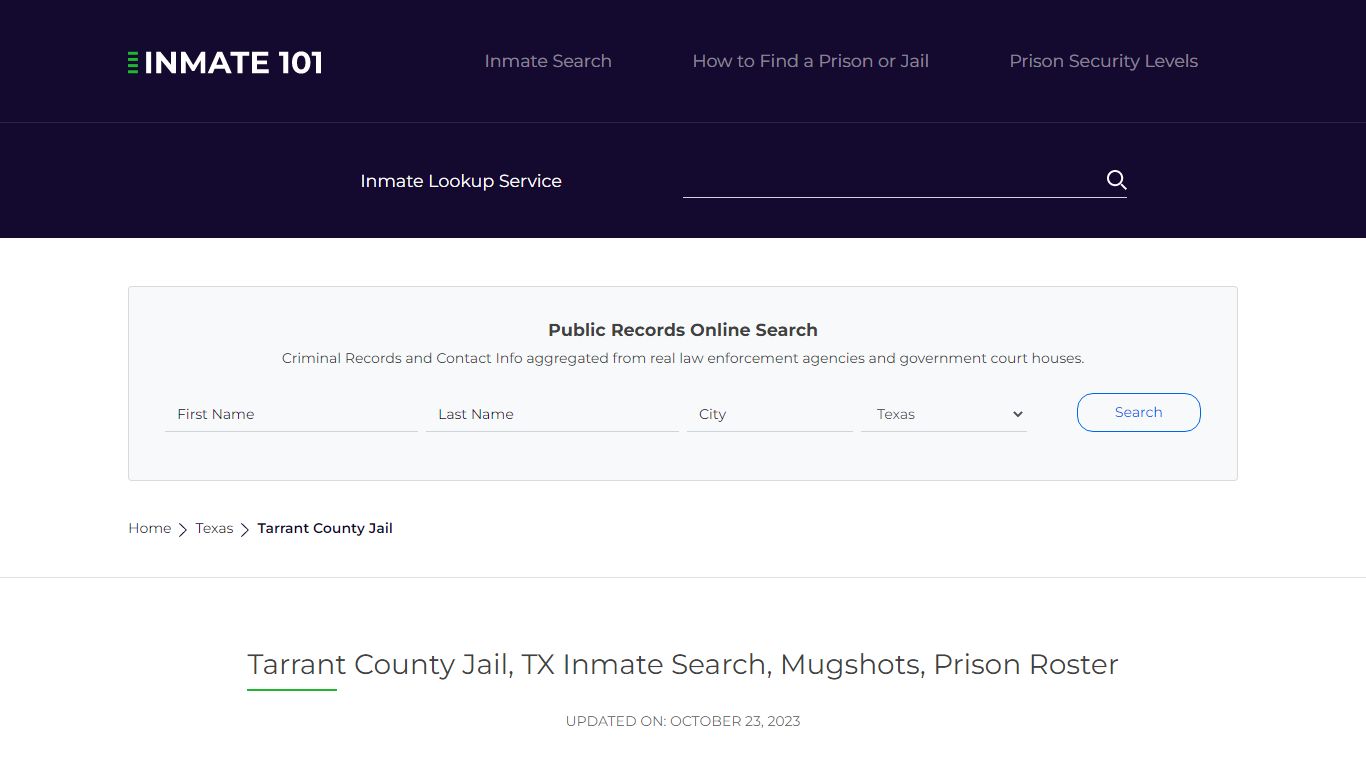 Tarrant County Jail, TX Inmate Search, Mugshots, Prison Roster