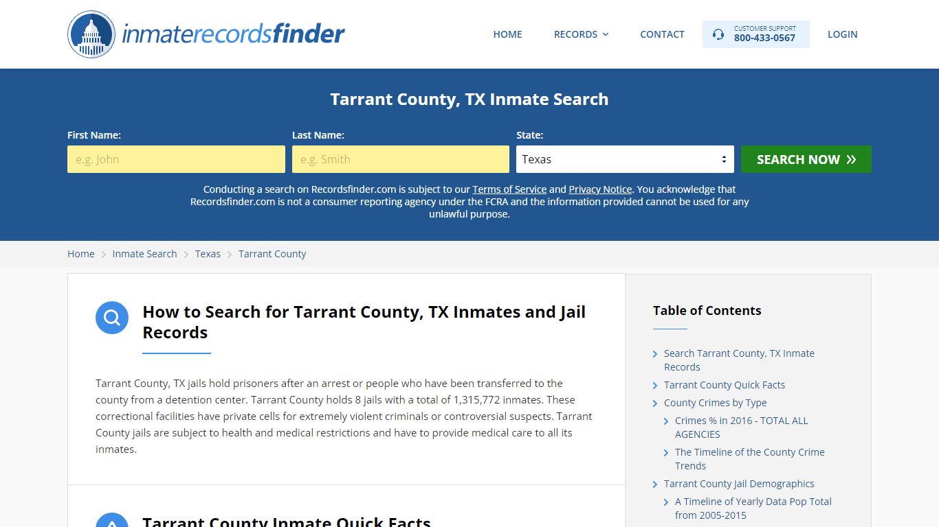 Tarrant County, TX Inmate Search & Locator - Recordsfinder